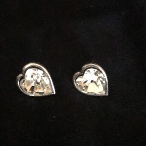 Silver Rhinestone Heart Shaped Earrings